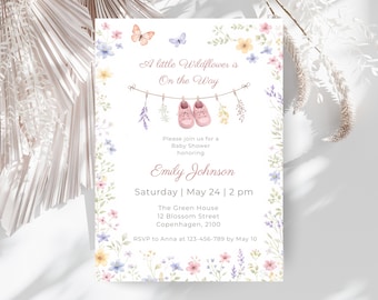 Baby in Bloom Wildflower Baby Shower Invitation Template, Editable Floral Baby Girl Sprinkle Invite, Vintage Garden Baby Shower Canva