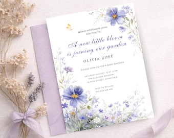 Wildflower Baby Shower Invitation Template, Baby in Bloom Invite, Floral Baby Shower Invitation, Editable Canva Template, Garden Baby Shower