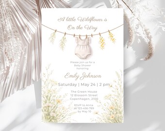 Wildflower Baby Shower Invitation | Baby in Bloom Floral Invite | Editable Canva Template | Spring Garden Baby Shower  Invitation| Printable