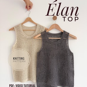 Élan Top Knitting Pattern PDF, Mesh Knit Top Pattern, Summer Tank Top, Seamless Knit Top, Linen Top Pattern, XS-2XL Tutorial