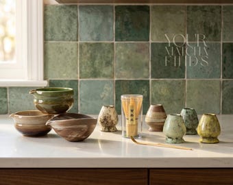 Set da tè Matcha in ceramica / Ciotola Chawan in bambù, frusta, paletta Chasen / Set regalo per la cerimonia del tè giapponese per gli amanti del Matcha