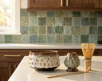 Matcha-komset, Chawan-cadeauset met gardehouder — keramische matcha-set, bamboegarde, Japanse theekom, ambachtelijke geglazuurde matcha-accessoires