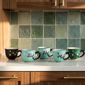 Körsbärsblommor Keramiska Temuggset, Japansk Stil Tekopp, Matcha Mugg, Cottagecore Tekopp, Asiatisk Keramik Gåva, Handgjord Stengods