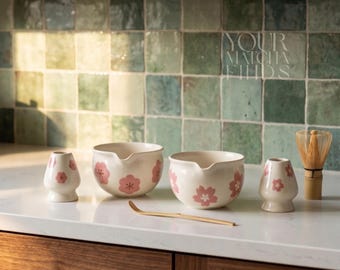 Matcha-theeset keramiek, Sakura Matcha-komset, Japanse theeceremonieset, Chawan Chasen-gardeset cadeau