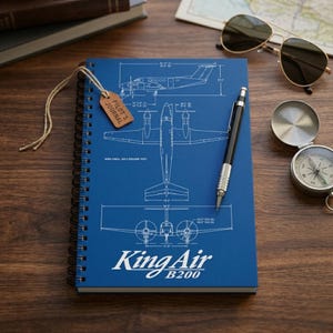 Beechcraft King Air Notebook | Pilotpresent till honom | Flygjournal | B200 Blueprint Spiral Turboprop Notebook | Flygarloggbok