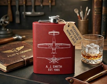 Flacon Cessna 172 Blueprint | Accessoires de bar aviation en acier inoxydable (6 oz)