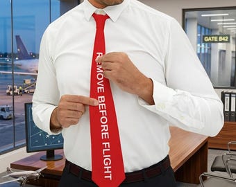 Entfernen vor Flug Krawatte | Luftfahrt Pilot Geschenk Krawatte | Rote Neuheit Krawatte | Lustige Piloten Krawatte | Flugzeug Geschenk für Ihn | Flieger-Hochzeit