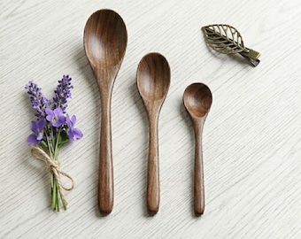 Cuchara de madera de nogal – Cuchara de madera natural hecha a mano, cuchara para arroz, cuchara pequeña para especias, utensilio de cocina ecológico, herramienta de cocina rústica