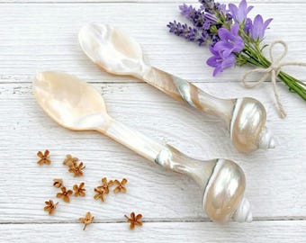Natural Pearl Spoon – Handmade Shell Dessert Spoon, Elegant Tea Coffee Spoon, Minimalist Kitchen Tableware