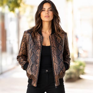 Women's Biker Leather jacket , Python Leather jackets woman , Lederjacken damen