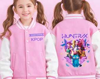 Kpop Demon Hunters Jacket Kids Baseball Jacket Rumi Mira Zoey Outfit Girls Costume Kpop Fan Coat Casual School Jacket
