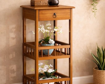 Bamboe nachtkastje Nachtkastje met lade Kleine bijzettafel Bijzettafeltje Opbergplank Ruimtebesparend