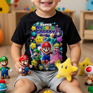 Super Mario Galaxy Digital Download PNG, Mario Luigi Bowser Rosalina Peach Clipart, Kids T-Shirt Sublimation Design image 3