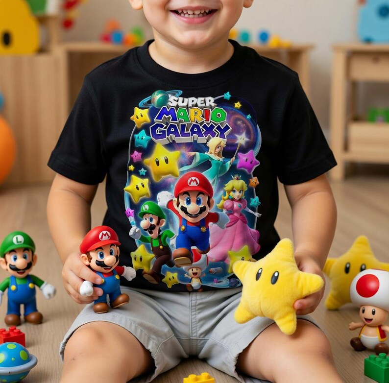 Super Mario Galaxy Digital Download PNG, Mario Luigi Bowser Rosalina Peach Clipart, Kids T-Shirt Sublimation Design image 3