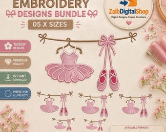 Ballet Dress Slippers Embroidery Design, Ballerina Machine Embroidery Pattern (Digital Download