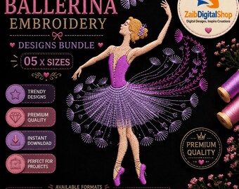 Ballerina Dancer Embroidery Design, Elegant Ballet Pattern, Dance Digital Download