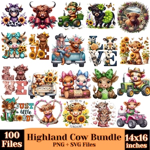 Pacchetto di clipart di mucche delle Highlands / 100 file PNG da scaricare digitalmente immagine 2