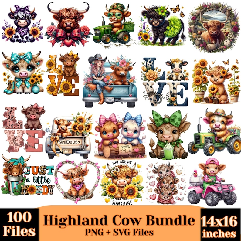 Pacchetto di clipart di mucche delle Highlands / 100 file PNG da scaricare digitalmente immagine 2