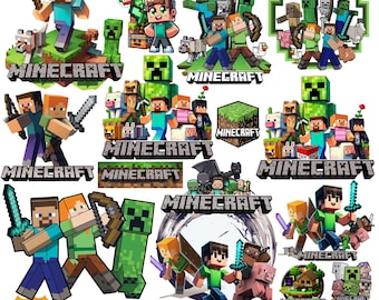 Zestaw 65 obrazów PNG do pobrania w wersji cyfrowej z postaciami z gry Block Building Game Pixel Art Clipart