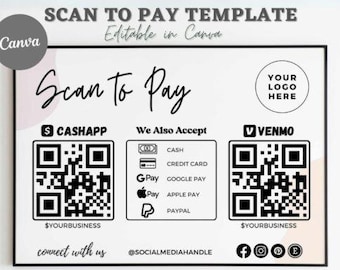 Modèle de carte Scan to Pay modifiable, téléchargement numérique de signe de paiement QR Code
