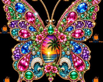 Jeweled Butterfly Rhinestone PNG, efektowna grafika sublimacyjna do pobrania w wersji cyfrowej