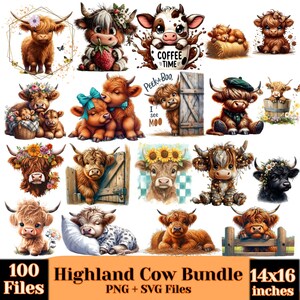 Pacchetto di clipart di mucche delle Highlands / 100 file PNG da scaricare digitalmente immagine 5