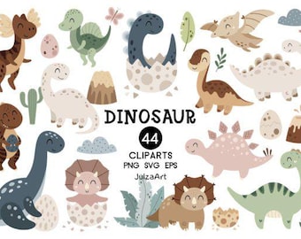 Bundle de cliparts dinosaure, bébé Dino PNG SVG 44 fichiers en téléchargement numérique