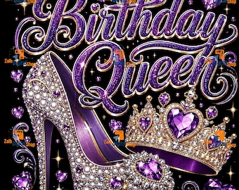 Purple Birthday Queen Rhinestone PNG, Crown Graphic, Birthday Party Shirt Digital Download