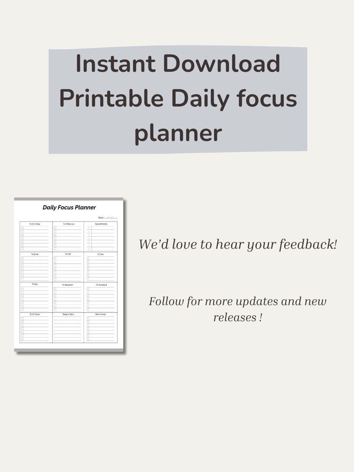Daily Focus Planner Printable PDF | Minimalist Planner A4 | Simple To ...