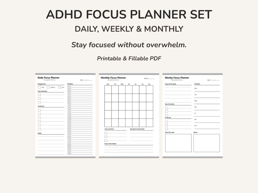 ADHD Planner Bundle | Daily, Weekly, Monthly Focus System (PDF Download ...
