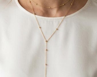 Collier Y Acier Inoxydable Doré | Collier en Y Waterproof | Maille Ancre | Bijou Ne Noircit Pas
