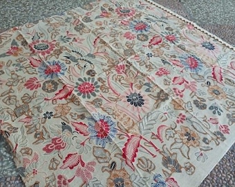 Indonesian Handprinted Batik Cotton Fabric, Motif of Bouquet, Ethnic Sarong Wrap Skirt, Lungi, Dressmaking, Upholstery