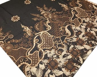 Indonesian Handprinted Batik Cotton Fabric, Motif of Bird Combination Contemporary, Ethnic Sarong Wrap Skirt, Lungi, Dressmaking, Upholstery