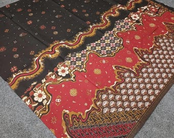 Indonesian Handprinted Batik Dobby Fabric, Motif of Contemporary Combination, Ethnic Sarong Wrap Skirt, Lungi, Dressmaking, Upholstery