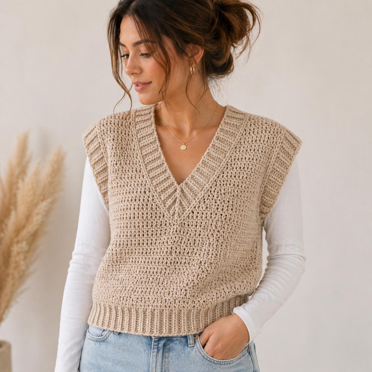 34 Sweater Vest Crochet Patterns for Easy Layering and Handmade Wardrobes 2 Easy Crochet Sweater Vest Pattern Beginner V-Neck Ribbed