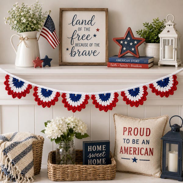 Modèle de guirlande patriotique au crochet, décoration de guirlande américaine (modèle PDF)