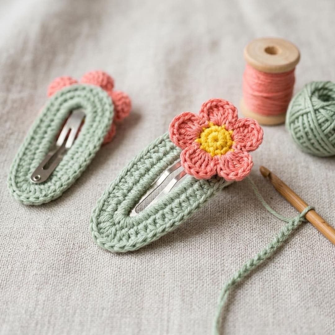 Crochet Flower Hair Clip Pattern PDF, Beginner Snap Clip Tutorial ...