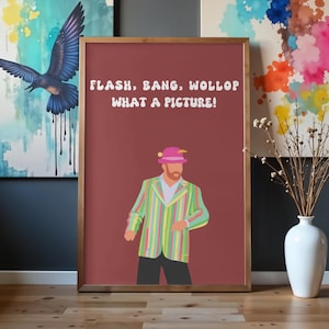 David Mitchell Cartoon Print – "Flash! Bang! Wollop!" Comedy Poster