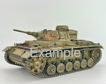 Preorder/Commission built model tank Panzer III J 1/35 scale. Completed display replica, made to order. Pic is a finished sample + base kit.