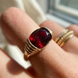 Lab Created Ruby 925 Sterling Silver Ring Emerald Cut Red Gemstone Ring For Her Engagement Ring Wedding Band