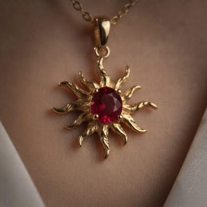 Ruby Sun Necklace Dainty 14K Gold Plated , Handmade Celestial Jewelry, Star Celestial Jewelry, Gift For Women, Gift For Her, Summer