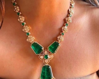 Collar Polki, collar Kundan de menta y esmeralda, joyería Sabyasachi, moissanita, diamante Polki, joyería nupcial Kundan de calidad fina, collar doblete