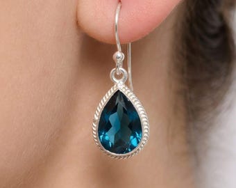 September Geburtsstein Ohrringe, Silber Blumen Ohrhänger, Dunkel Blaue Stein Ohrringe, Vintage Stil Botanische Schmuck, Brautjungfer Geschenk, Blume