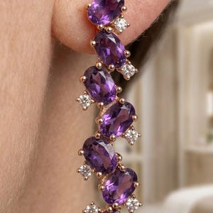 Amethyst Bridal Earrings, Purple Cubic Zirconia Teardrop Dangles