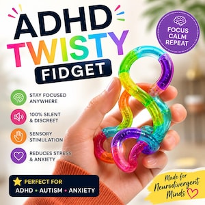ADHD Twisty Silent Fidget | Sensory Tangle Neon | Fidget for Adults and Children with ASD | Neurodivergent Anti-Stress Sensory Toy