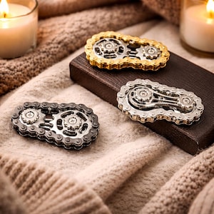 ADHD Fidget Toy Bike Chain Spinner | Sensory Fidget Tool for Adults | Neurodivergent Anxiety Relief | Metal Gear Fidget Ring Gold Silver