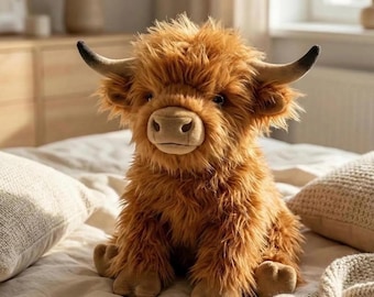 Fluffy Highland Cow Plush – Scottish Stuffed Animal, Soft Farm Toy, Cozy Decor