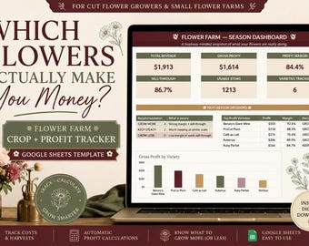 Flower Farm Profit Tracker Spreadsheet | Cut Flower Farm Business Planner | Crop & Harvest Tracker | Google Sheets Template