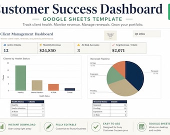 Client Management Dashboard | Customer Success Dashboard | Google Sheets Template