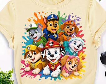 Cartoon Dog Police Team PNG Kids Birthday T-Shirt Design (Digital Download)